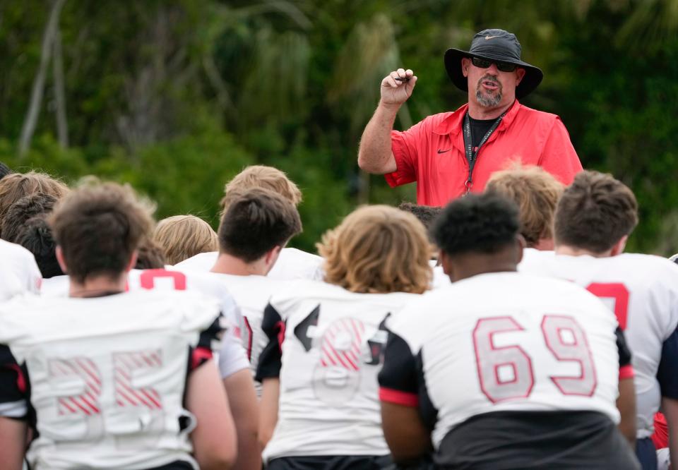 New Smyrna head football coach John Wilkinson during spring football practice Friday, May 6, 2023. 