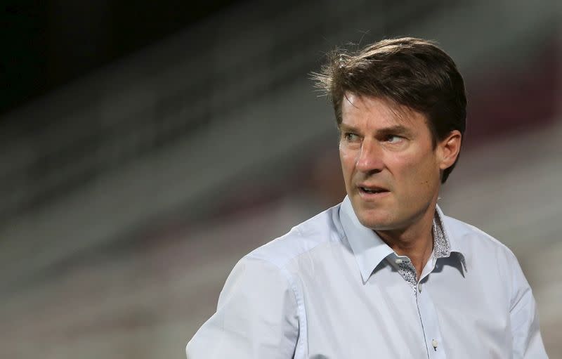 FILE PHOTO: Laudrup, head coach of Qatar's Lekhwiya, reacts during their AFC Champions League soccer match against Iran's Persepolis at Abdullah bin Khalifa Stadium in Doha