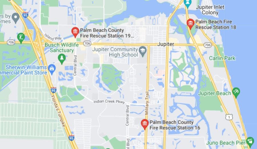 Palm Beach County Fire Rescue operates three stations within the town of Jupiter, one near Interstate 95, one along U.S. 1 near the Jupiter Inlet and one on Military Trail in Abacoa.