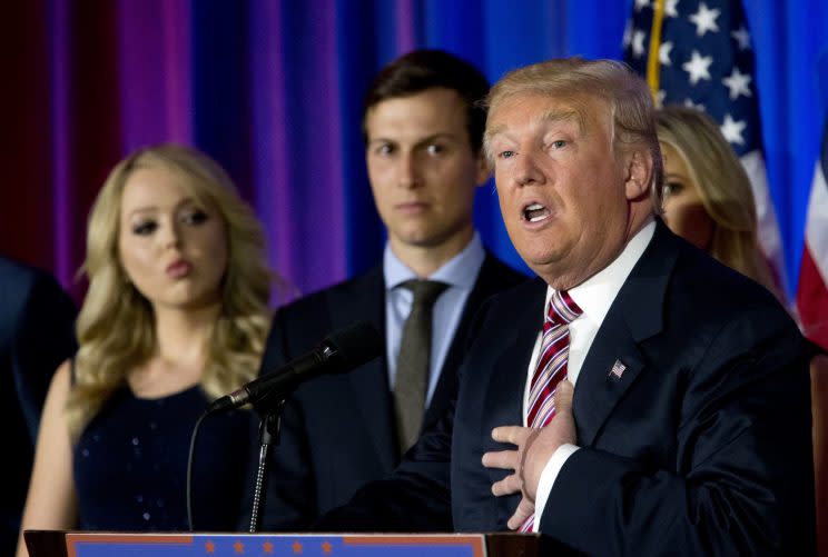 Republican presidential candidate Donald Trump is joined by members of his family at the Trump National Golf Club in Westchester, N.Y., on Tuesday, June 7, 2016. (Photo: Mary Altaffer/AP)