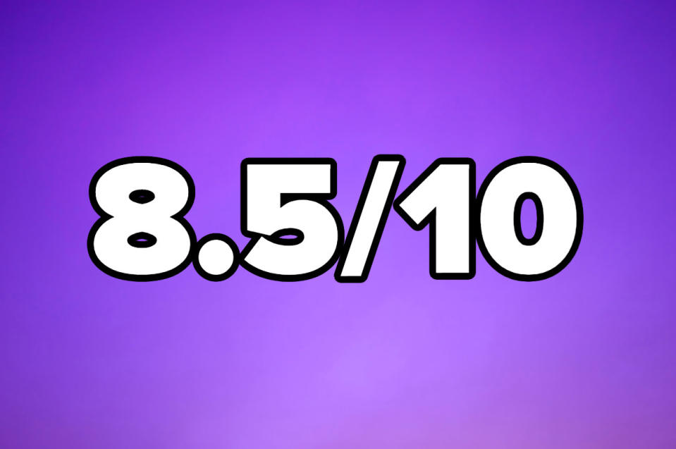 purple background that says 8.5/10