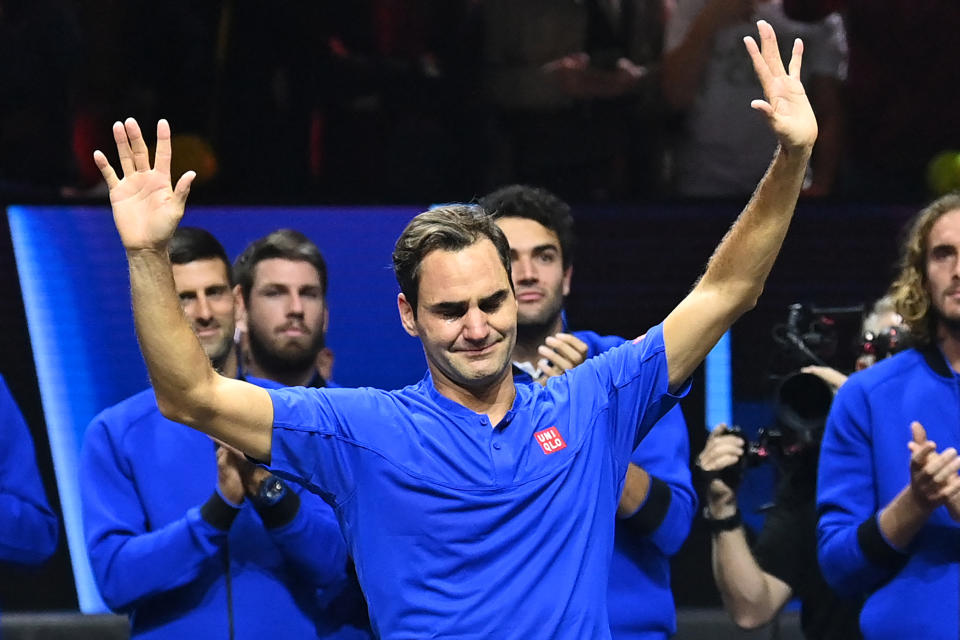 Roger Federer, pictured here thanking fans after his final match at the Laver Cup.