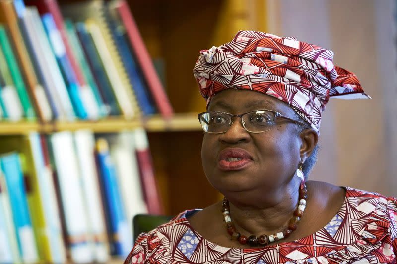 FILE PHOTO: WTO Director-General Ngozi Okonjo-Iweala attends an interview in Geneva