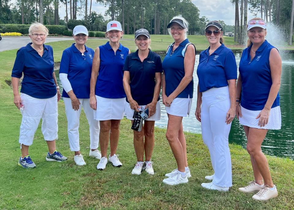 The Palencia Club won the Jacksonville Area Women's Summer Team Play competition. From the left are Barb Jacobi, Linda Carucci, Linda Hoffman, Trish Lucian, Chris McCoy, Faye Peludat and Carol Netzer.