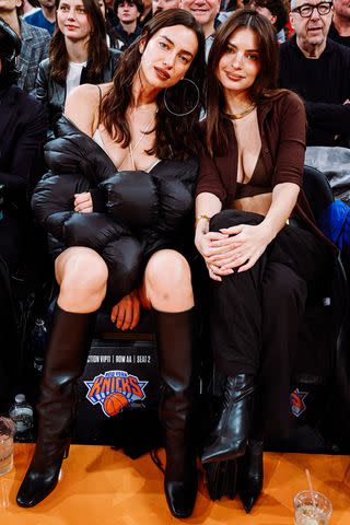 <p>NY Knicks/MSG Sports</p> Emily Ratajkowski and Irina Shayk watch the New York Knicks in November 2023