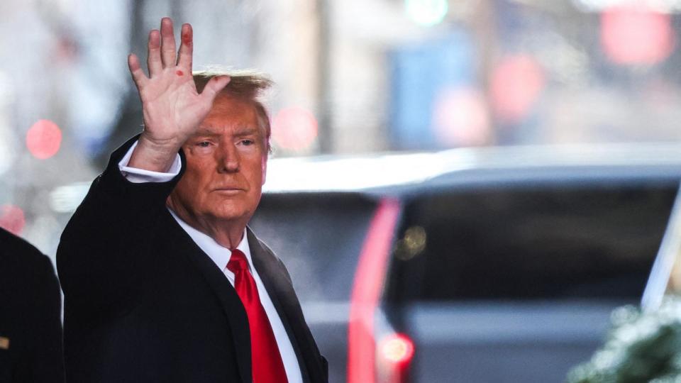 PHOTO: Former US President Donald Trump leaves Trump Tower for Manhattan federal court for the second defamation trial against him, in New York City on Jan. 17, 2024.  (Charly Triballeau/AFP via Getty Images)