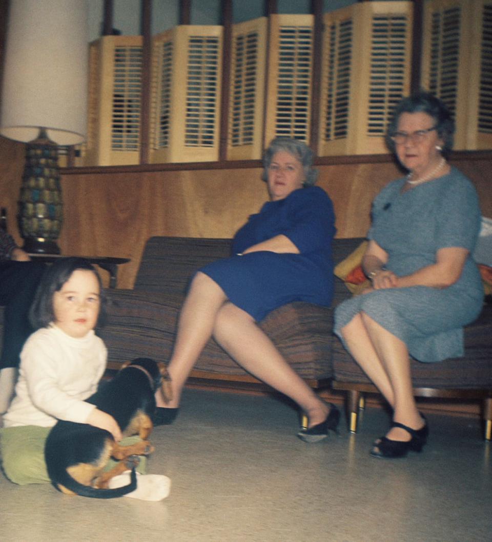 <div class="inline-image__caption"><p>Shelley Binder as a child (on floor) with my Grandmother Sara Carpathia Aks (Leah’s 2nd child born in March of 1913) in the middle—named in gratitude for the rescue ship and Captain Rostron of the Carpathia), and Leah Aks (on right née Rosen).</p></div> <div class="inline-image__credit">Courtesy of Shelley Binder</div>