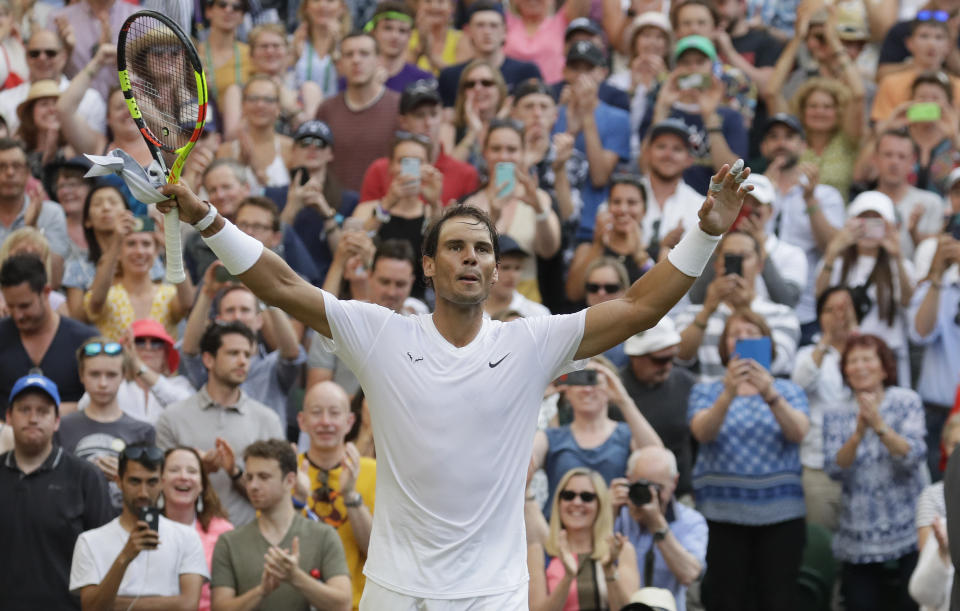 Rafa Nada celebra la victoria contra Kyrgios (Crédito: AP/Kirsty Wigglesworth)