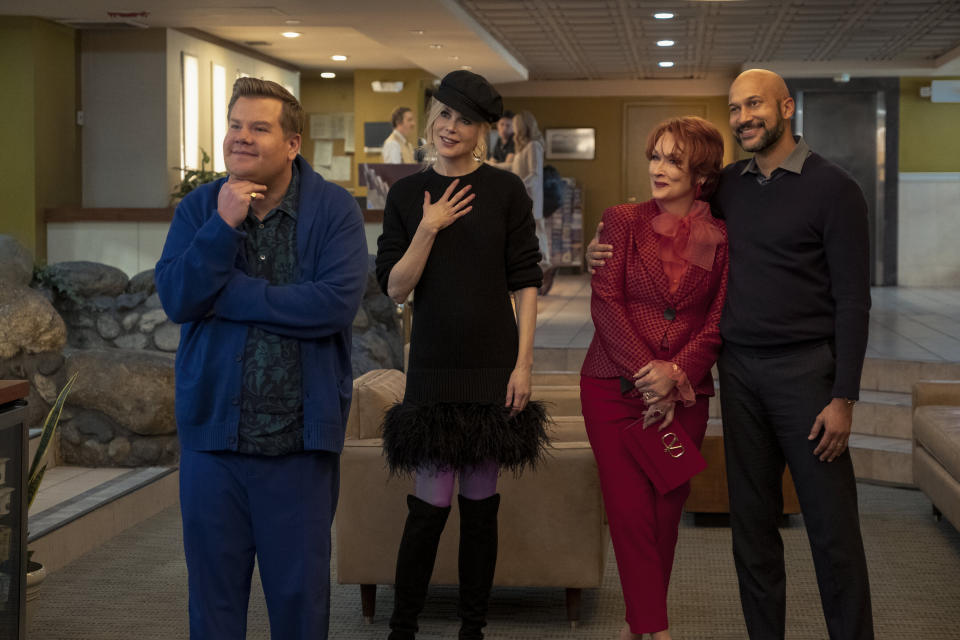 "The Prom" stars James Corden, Nicole Kidman, Meryl Streep and Keegan-Michael Key. (Photo: Melinda Sue Gordon/Netflix )