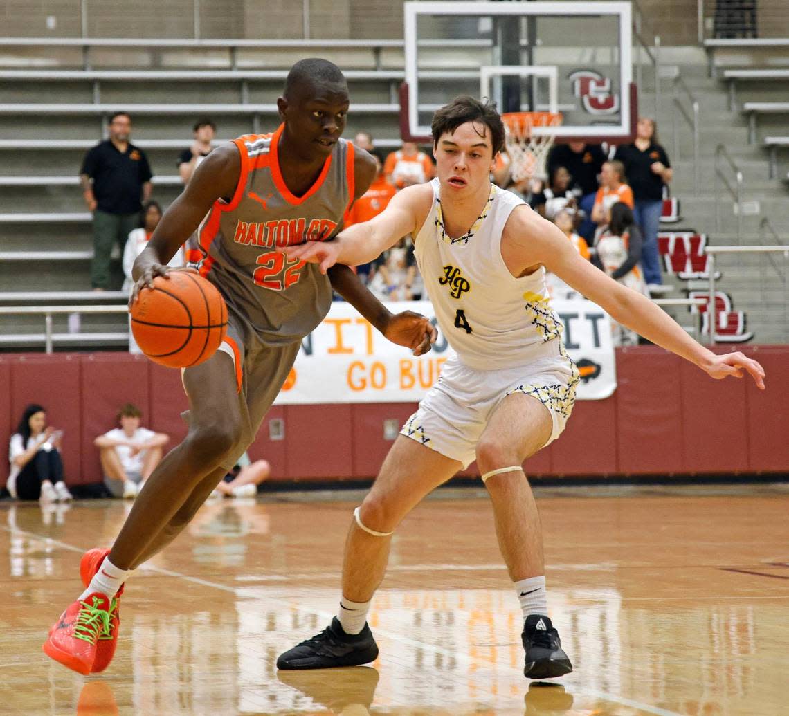 Haltom forward Kuol Atak (22) is a 2023-2024 Fort Worth-area Offensive Player of the Year. Bob Booth/Special to the Star-Telegram