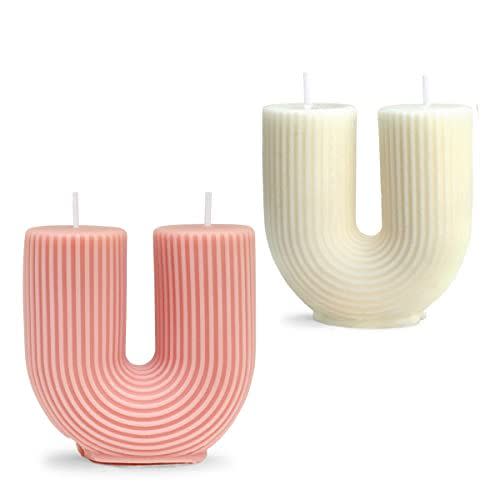 17) Soy Wax Aesthetic U Shaped Candles Decorative White Pink Geometric Cool Candles Christmas Modern Candle Decor Fun Candle for Trendy Home Room Shelf Decor Aesthetic Candles