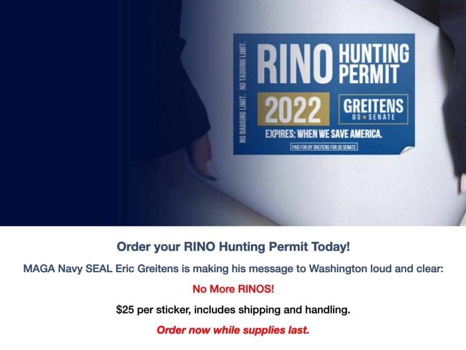 screenshot of "RINO hunting permit" sticker for sale