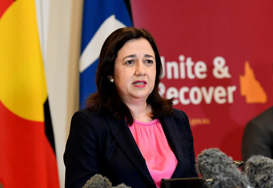 BRISBANE, AUSTRALIA - JUNE 30: Premier Annastacia Palaszczuk speaks at a press conference as she gives an update on Queensland COVID-19 Border Controls on June 30, 2020 in Brisbane, Australia. (Photo by Bradley Kanaris/Getty Images)