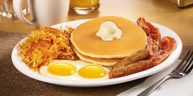 Denny's All American Breakfast With a Side of Pancakes on THE