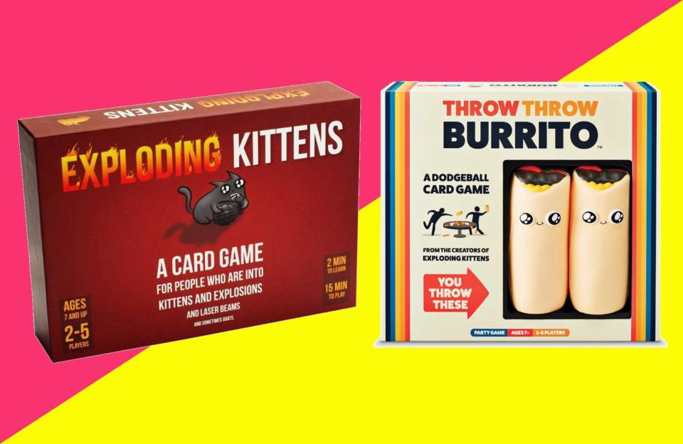 <strong><a href="https://fave.co/355eHYJ" target="_blank" rel="noopener noreferrer">Exploding Kittens</a></strong> is a staple in my family, and I'd be remiss not to add&nbsp;<strong><a href="https://fave.co/2CHe5MD" target="_blank" rel="noopener noreferrer">Throw Throw Burrito</a></strong> into the mix. Both are games for the whole family (ages 7 and up) and perfect for shorter periods of time &mdash; and attention spans. They're also great for getting rid of some of that latent energy that builds up in kids over the holidays. Get both <strong><a href="https://fave.co/355eHYJ" target="_blank" rel="noopener noreferrer">Exploding Kittens</a></strong> and <strong><a href="https://fave.co/2CHe5MD" target="_blank" rel="noopener noreferrer">Throw Throw Burrito</a></strong> at Target.