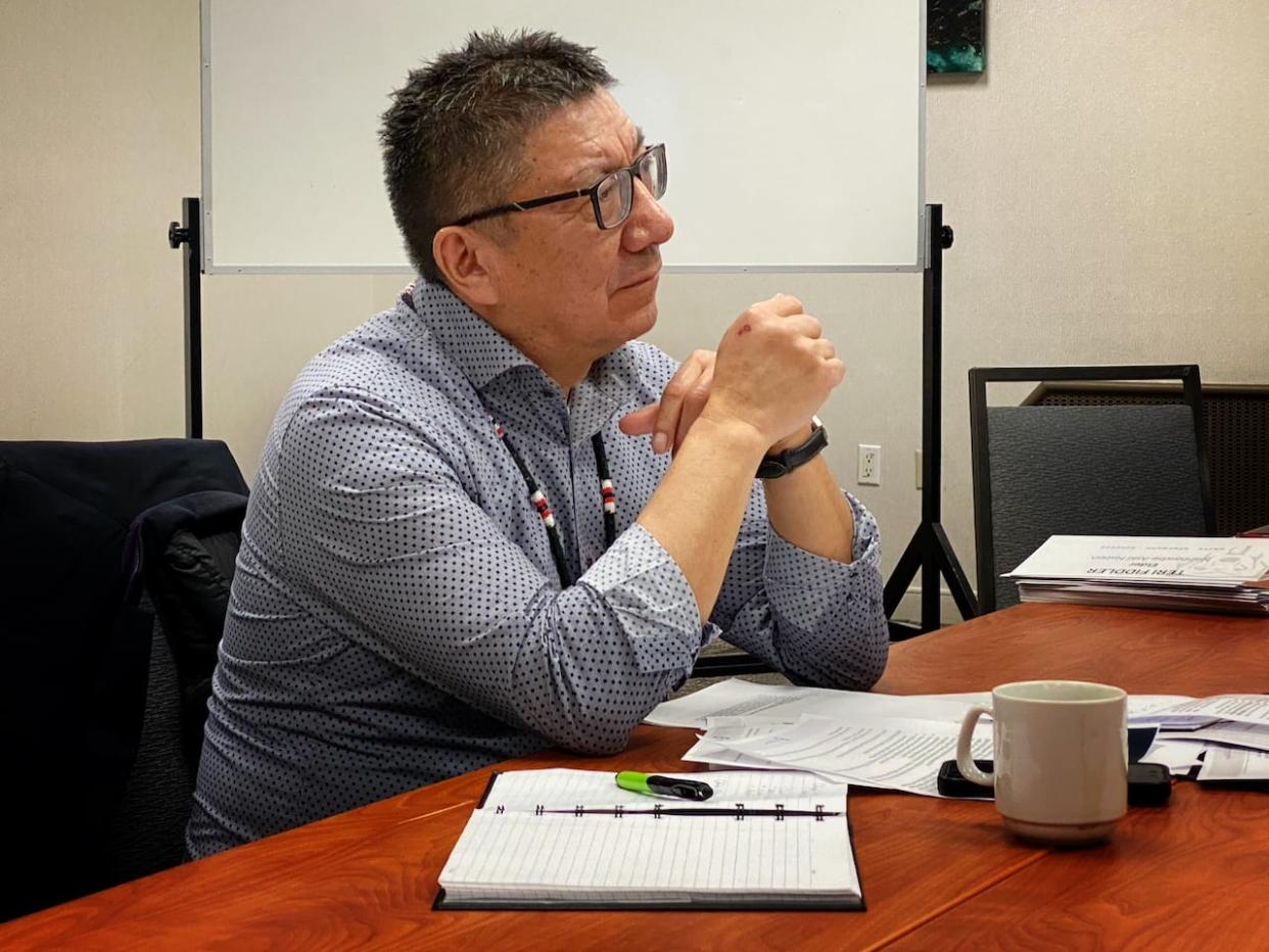 Alvin Fiddler, grand chief of Nishnawbe Aski Nation, attends a meeting in Ottawa on Wednesday to discuss the crisis in northern Ontario involving a surge in sudden deaths on First Nations. (Twitter - image credit)