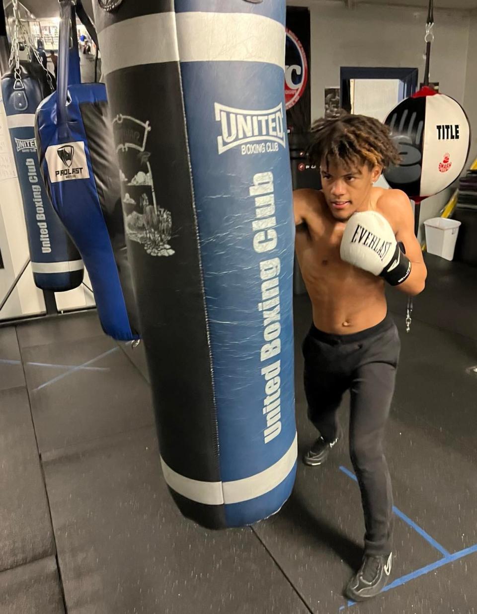 Cason Adkins, 14, of Massillon, trains at United Boxing Club in Canton. Adkins is among the amateur boxers who will be competing at The Brawl II on Saturday in Canton.