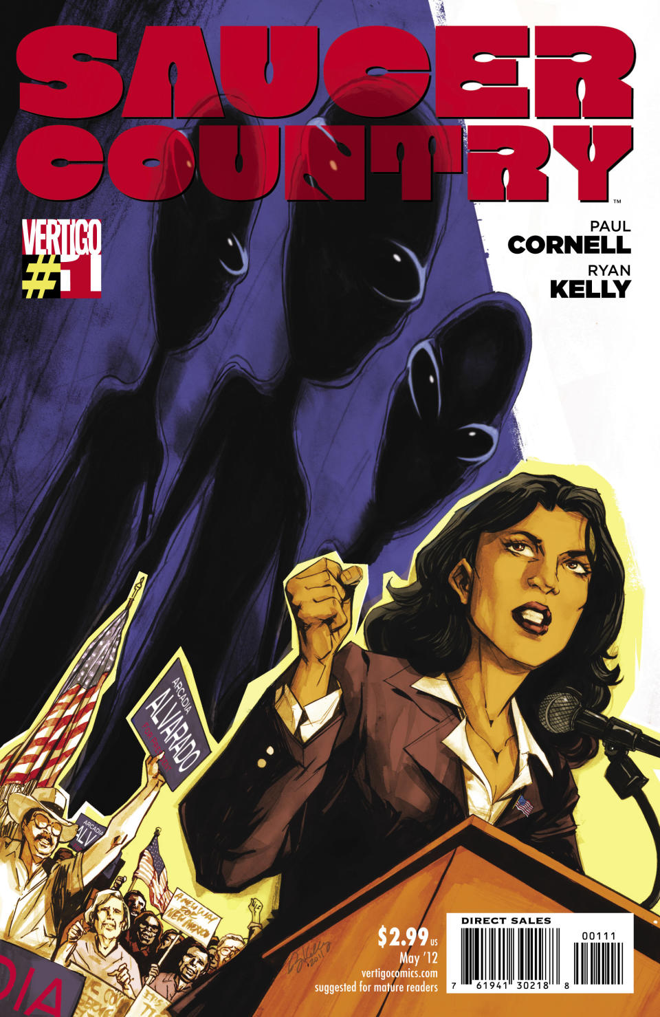 In this comic book cover image released by DC Entertainment, “Saucer Country” from DC Entertainment's Vertigo imprint, is shown. The publisher says that starting Wednesday, March 7, 2012, Vertigo titles will be sold through a dedicated app as the industry further embraces digital sales while balancing demand for paper copies. (AP Photo/DC Entertainment)