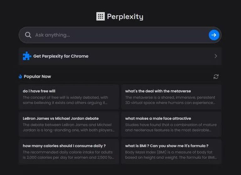 Perplexity AI, el chatbot potenciado por GPT-3. | (Foto: Captura de pantalla/Perplexity AI)