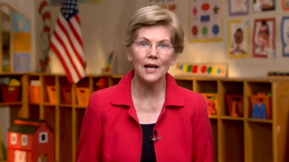 Sen. Elizabeth Warren speaks during the virtual Democratic National Convention on August 19, 2020. (via Reuters TV)