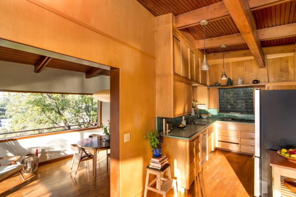 The kitchen into the dining area