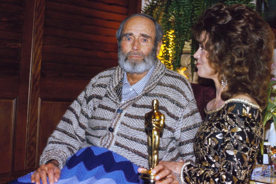 (Original Caption) Hollywood: Actor Henry Fonda and his daughter, Jane Fonda, at the actor's home after she presented him with the Oscar awarded him as Best actor at the 54th Annual Academy Awards 3/29.