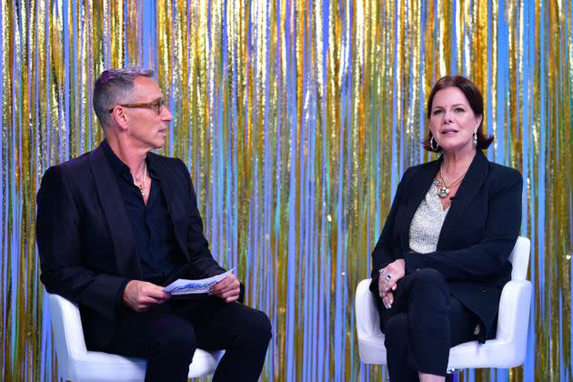 Adam Shankman and Marcia Gay Harden talk during the 