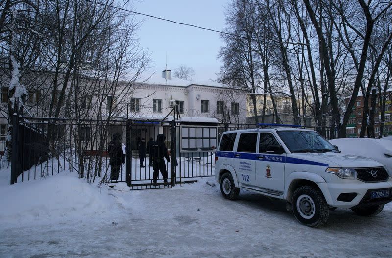 A view shows a police station where detained Russian opposition leader Navalny is being held, in Khimki