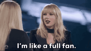 Taylor Swift on "The Voice" saying "I'm like a full fan"