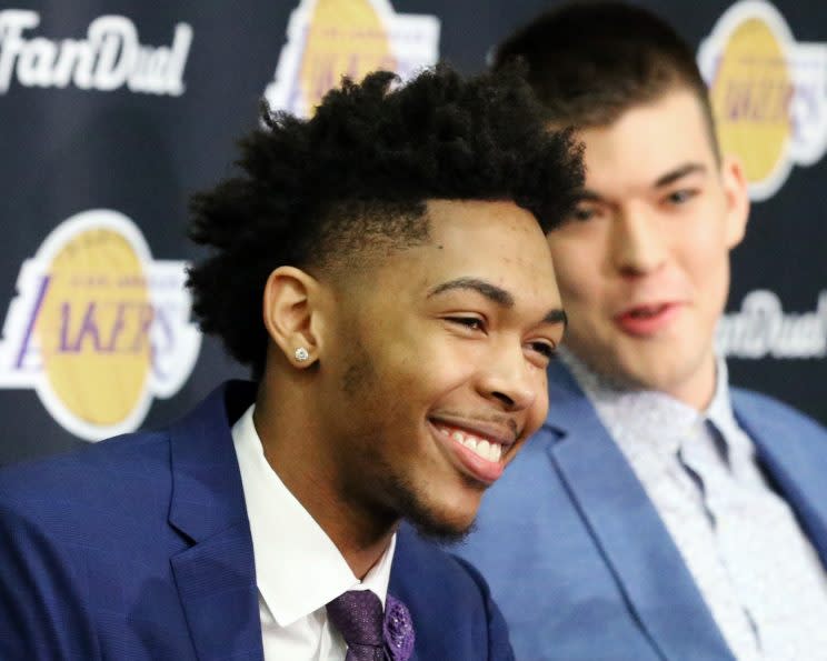 Brandon Ingram was officially introduced to Los Angeles Tuesday at the Lakers' practice facility. (AP)