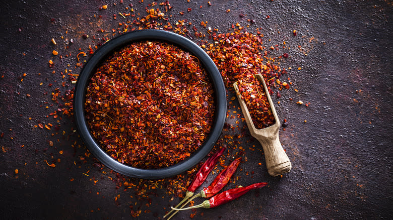 Red pepper flakes in bowl
