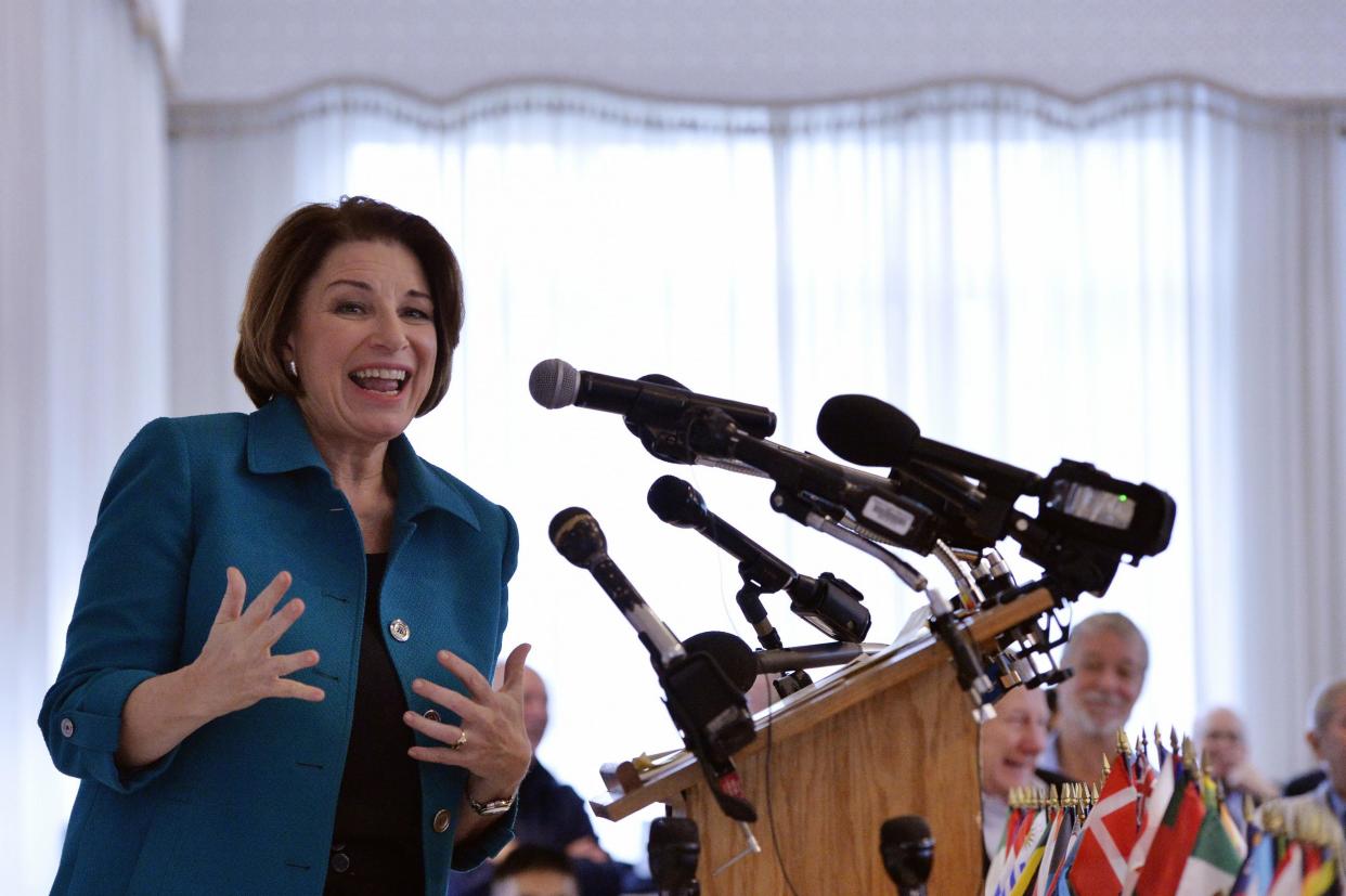 US Presidential Candidate Senator Amy Klobuchar (D-MN) speaks to Rotary Club members at the Nashua Country Club: AFP via Getty Images