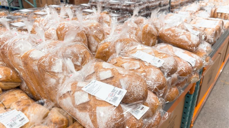 Bags of rustic Costco bread on sale