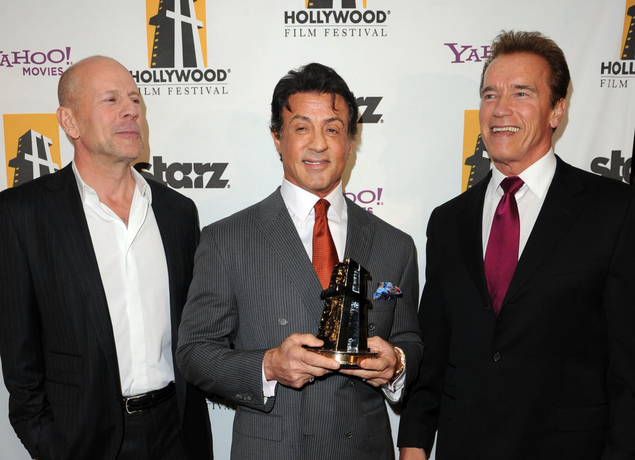 Action legend Arnold Schwarzenegger shared a message of love and support for his longtime friend, Bruce Willis.  (Photo: Jason Merritt/Getty Images for Hollywood Awards)