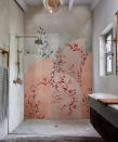 <p> Long before technological advances, the thought of using bathroom wallpaper ideas just wasn't viable. And, if it was... It would have to defy the laws of chemistry and physics to make it work. </p> <p> In this bathroom idea by West One Bathrooms, their wallpaper by Wall and Deco is specifically designed for use in this high-moisture environment, so much so it can be installed directly in the shower. </p> <p> We love this Vivido pattern which has a semi-gloss finish and is resistant against yellowing caused by abrasive household cleaning detergents. What's more, it's suitable for application on surfaces made out of cement, plasterboard, concrete, glass, and ceramic tiles. So if you're looking to create a retreat-like atmosphere, or immerse yourself in a Japanese garden scene, this is the way to go. </p>