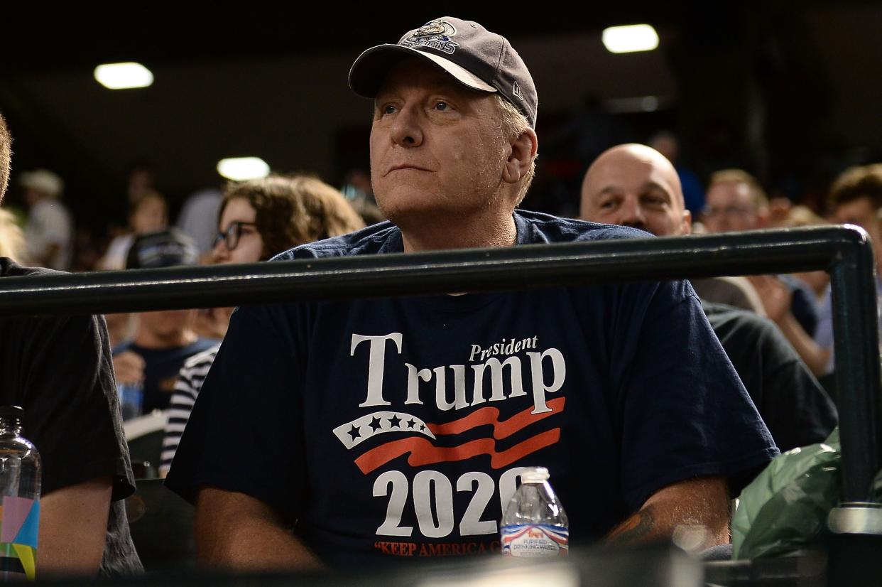 Curt Schilling watches the MLB game between the San Francisco Giants and Arizona Diamondbacks at Chase Field on August 3, 2018 in Phoenix, Arizona.