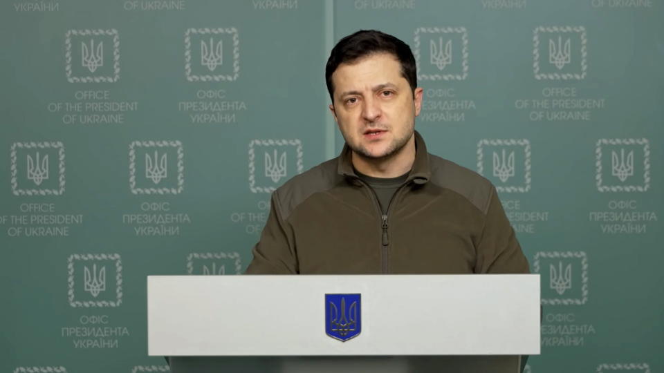 Ukraine's president Volodymyr Zelensky speaking about the battle for Ukraine in a video address.