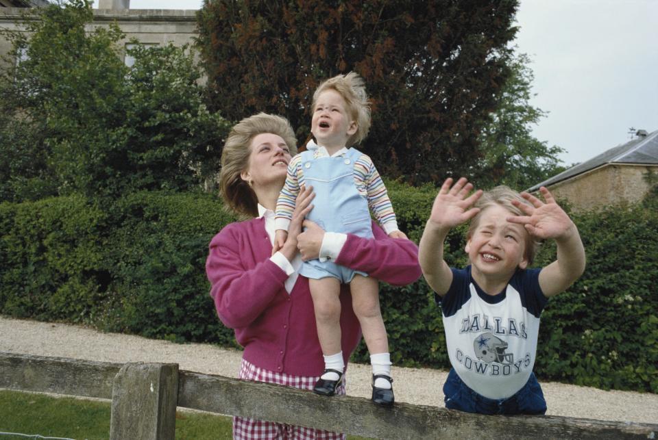 Princess Diana, Prince Harry, and Prince William at Highgrove House in 1986.