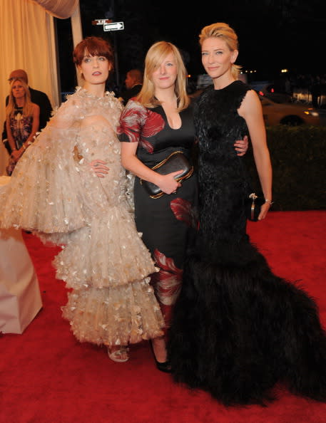 Florence Welch, Sarah Burton and Cate Blanchett attend the 'Schiaparelli And Prada: Impossible Conversations' Costume Institute Gala at the Metropolitan Museum of Art on May 7, 2012 in New York City. (Photo by Larry Busacca/Getty Images)