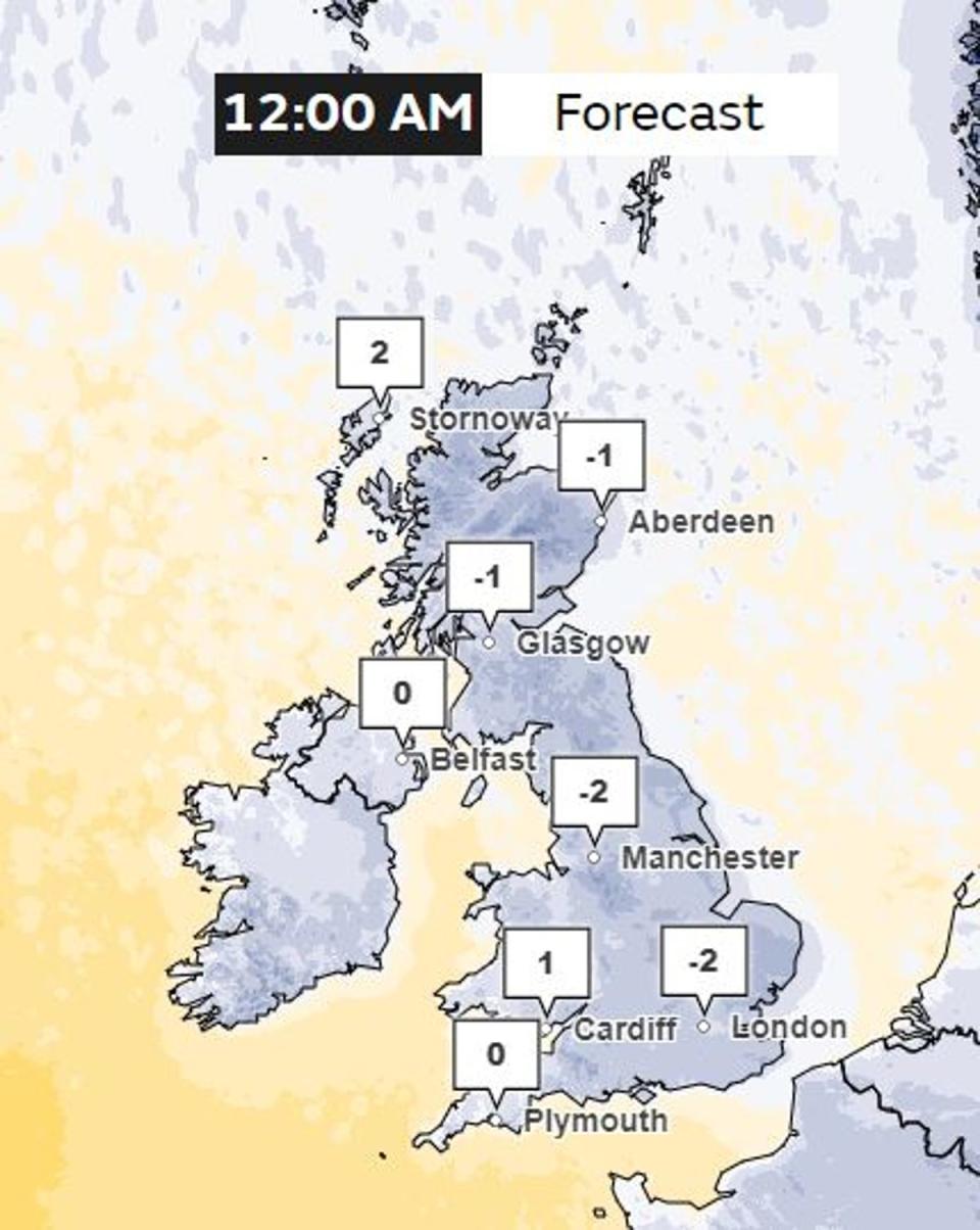 Met Office weather forecast for Tuesday 16 January  as temperatures plunge below zero (Met Office)
