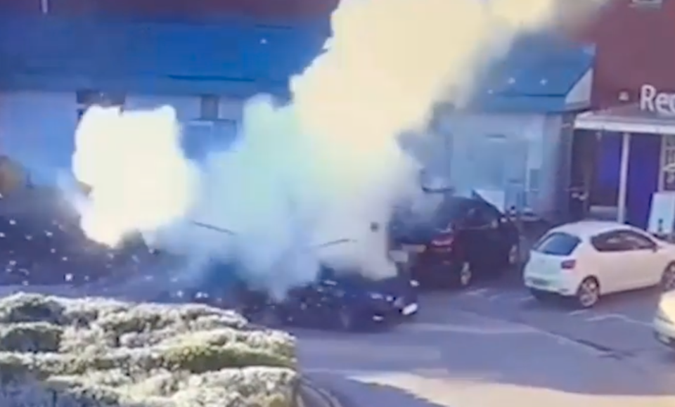 Smoke from the taxi outside Liverpool Women's Hospital after it exploded. (Reach)