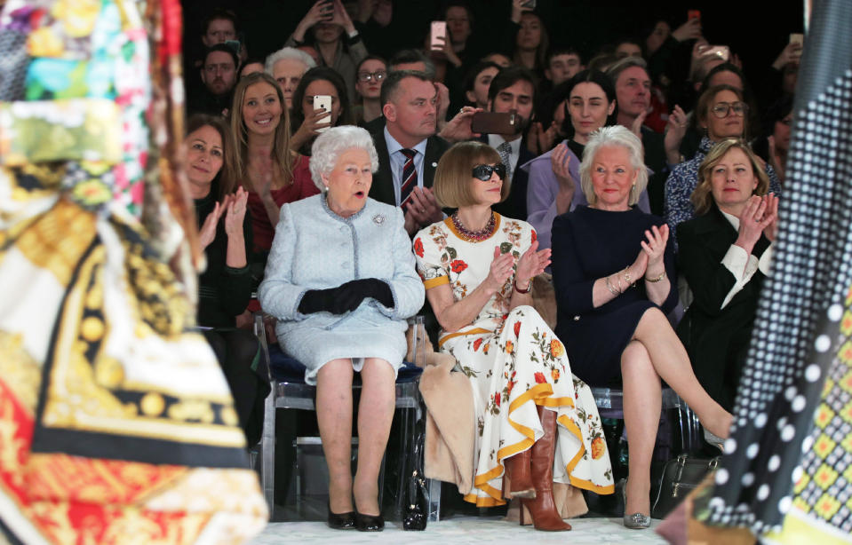 The Queen sat front row at the Richard Quinn show on February 20, 2018 [Photo: Getty] 