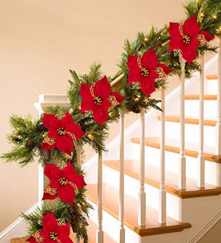 10) Poinsettia Artificial Christmas Flowers