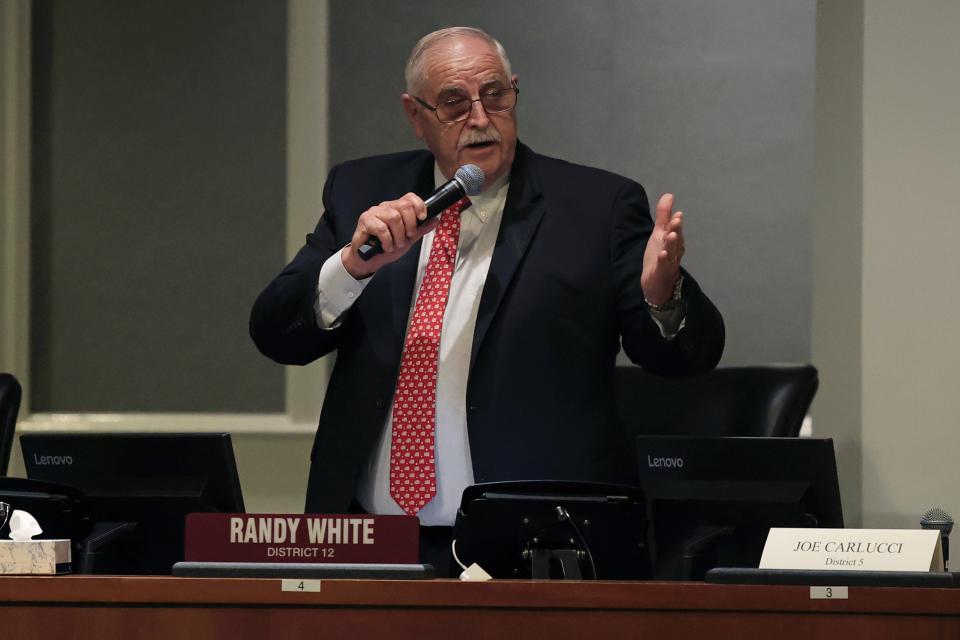 Council member Randy White thanks the chamber after being voted in as council vice president for 2023-24 Thursday, May 25, 2023 at City Hall in Jacksonville, Fla. The new City Council held a vote for council leadership in the main chamber. [Corey Perrine/Florida Times-Union]