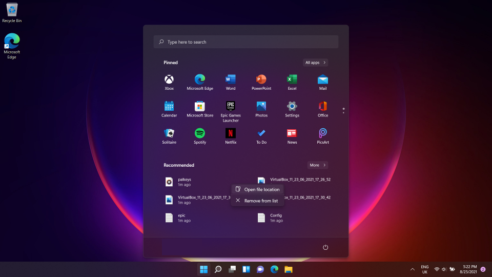 Windows 11 Start menu