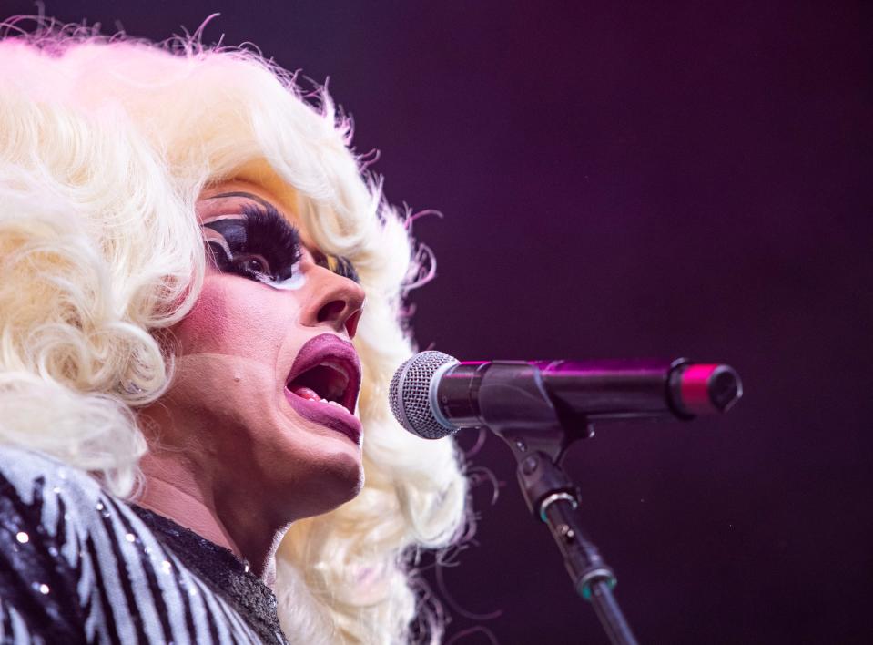 Trixie Mattel performs on the Palomino Stage at Stagecoach at the Empire Polo Club in Indio, Calif., Friday, April 28, 2023.