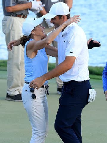 <p>David Cannon/Getty </p> Scottie Scheffler and his mom Diane Scheffler at the Arnold Palmer Invitational in March 2022.