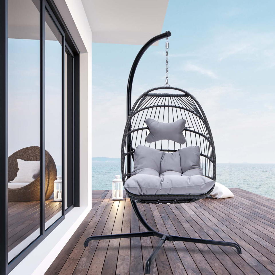 <p><a href="https://go.redirectingat.com?id=74968X1596630&url=https%3A%2F%2Fwww.walmart.com%2Fip%2FNicesoul-Rattan-Swing-Egg-Chair-Hanging-Chair-With-Stand-Grey-Color-350-lbs-Maximum-Weight-Foldable%2F900157847&sref=https%3A%2F%2Fwww.thepioneerwoman.com%2Fhome-lifestyle%2Fentertaining%2Fg43853952%2Fbest-walmart-patio-furniture%2F" rel="nofollow noopener" target="_blank" data-ylk="slk:Shop Now;elm:context_link;itc:0;sec:content-canvas" class="link ">Shop Now</a></p><p>Nicesoul Rattan Hanging Egg Chair</p><p>walmart.com</p><p>$158.00</p><span class="copyright">Walmart</span>