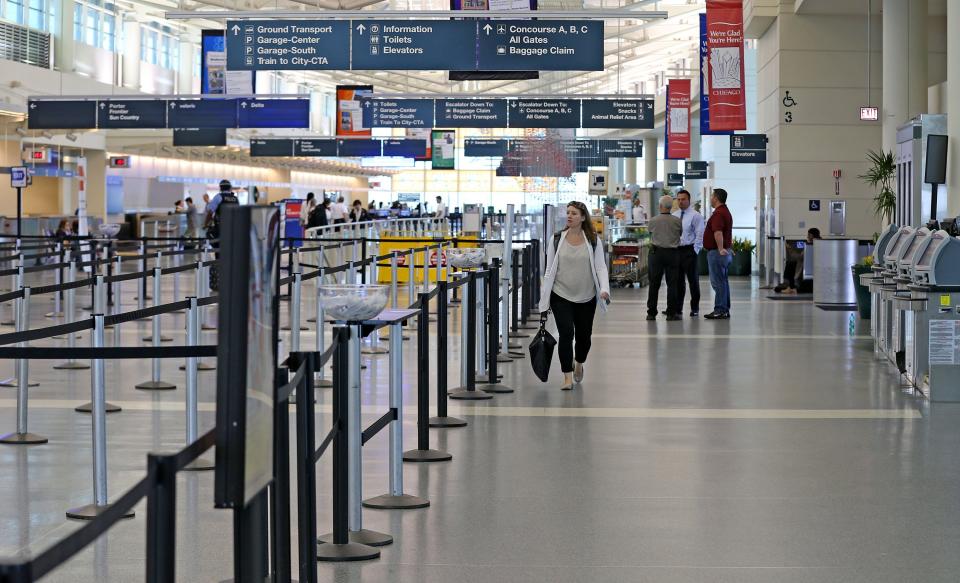 Chicago Midway International Airport is largely empty of travelers on Thursday, Oct. 2, 2014, after Southwest Airlines canceled all outgoing flights in the morning due to severe weather concerns. Meanwhile, O'Hare International Airport canceled more than 490 flights. (Phil Velasquez/Chicago Tribune/MCT via Getty Images)