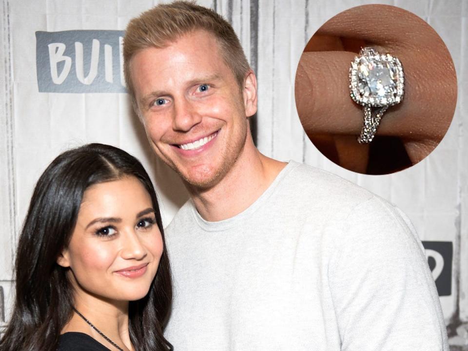 Catherine and Sean Lowe with an inset of her engagement ring.